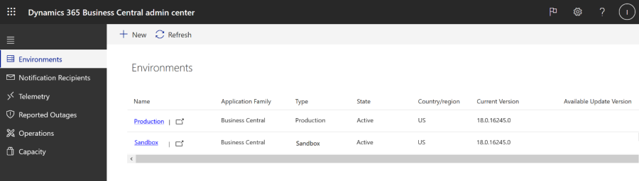 Business Central admin center